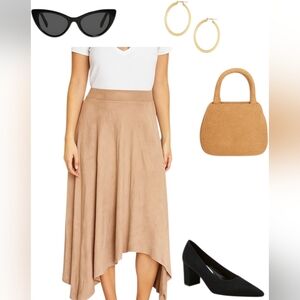 Asymmetrical Midi Skirt in Camel
